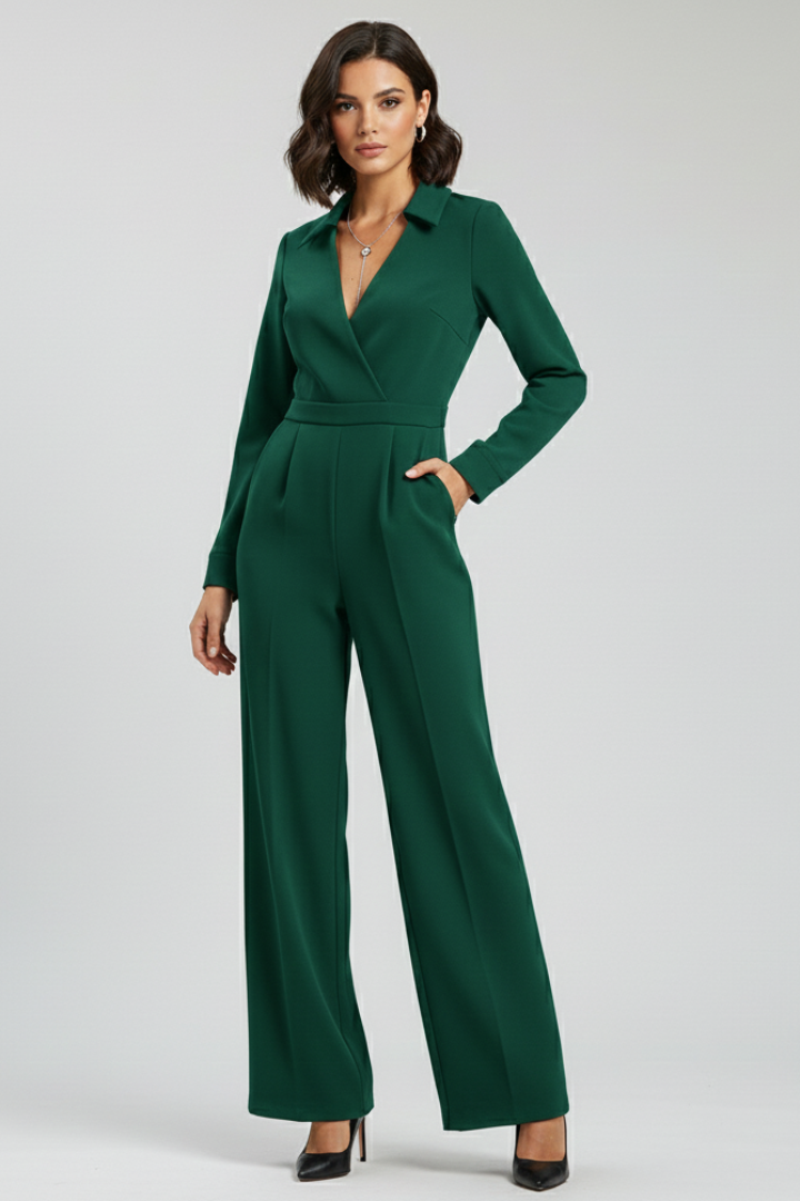 Rachel - Women's Collar Wide-Leg Tailored Jumpsuit