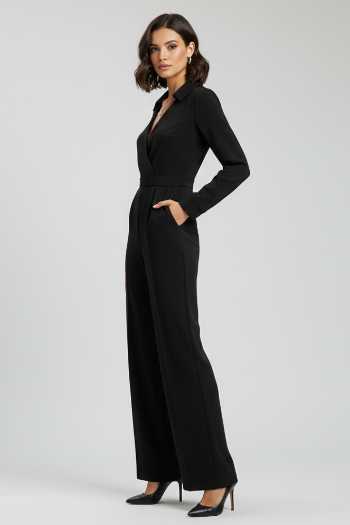 Rachel - Women's Collar Wide-Leg Tailored Jumpsuit