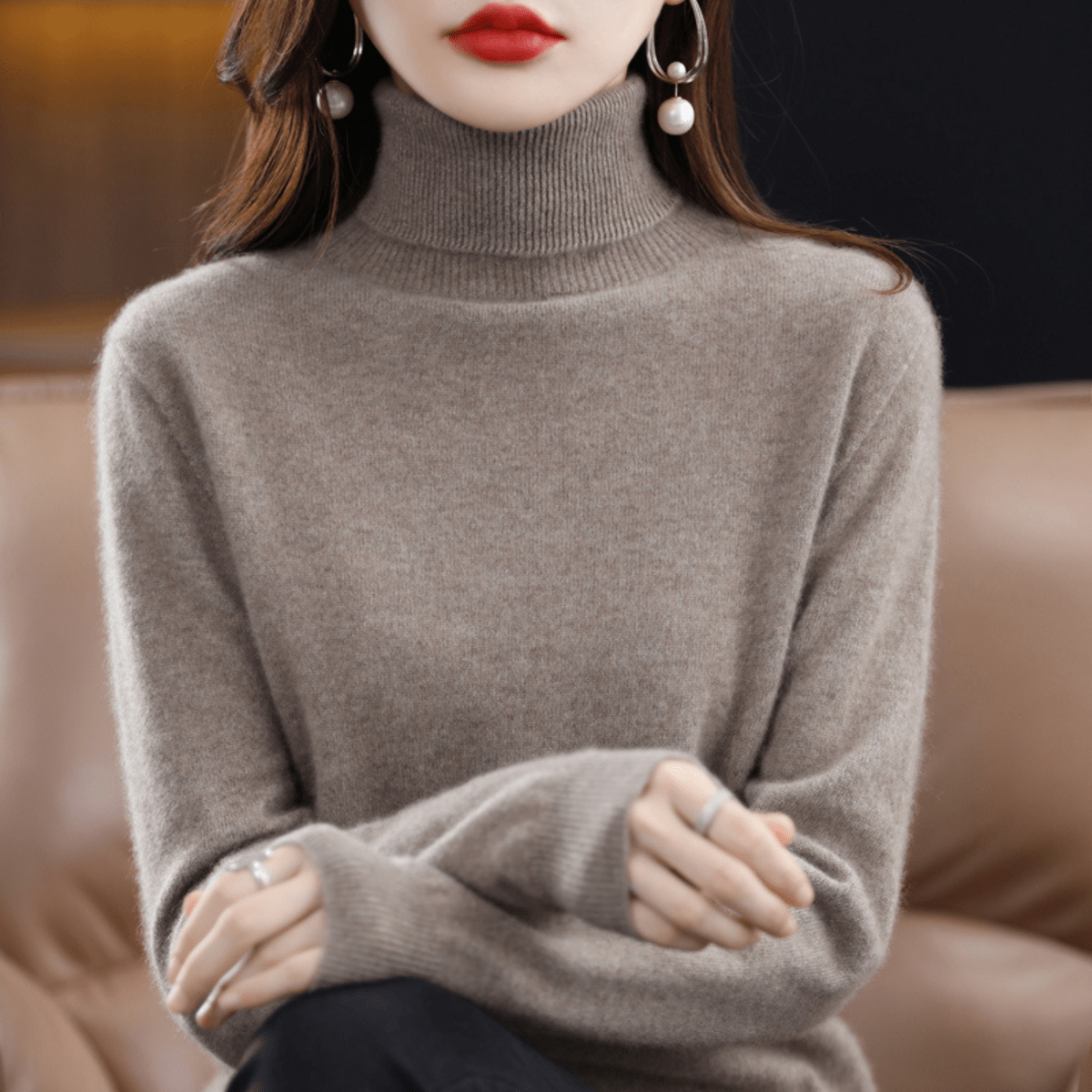 Harriet - Women's Classic Warm Knit Sweater with Turtleneck