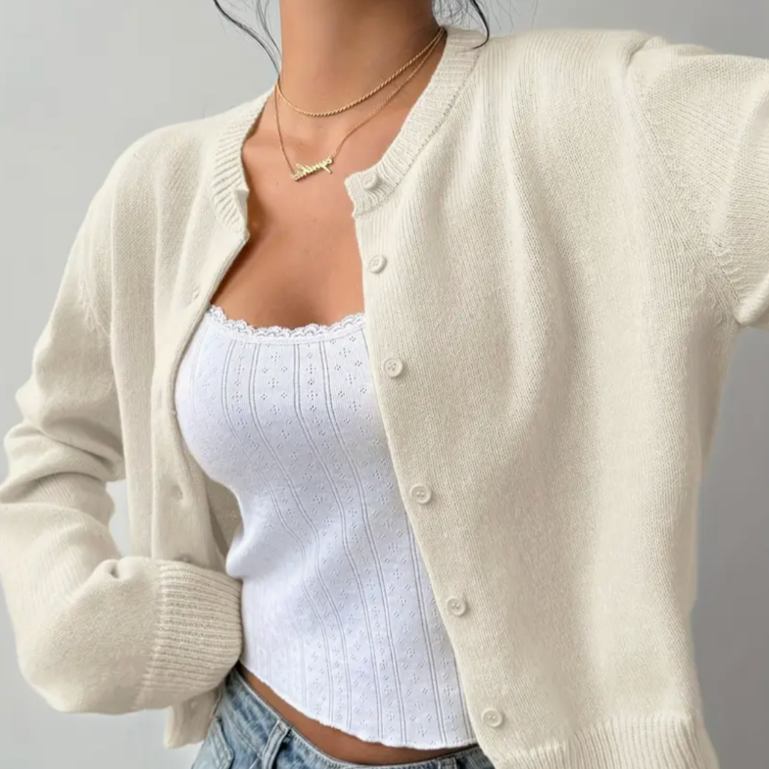 Isabella - Women's Spring Cardigan with Collar and Buttons