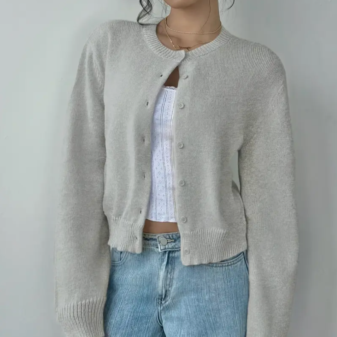 Isabella - Women's Spring Cardigan with Collar and Buttons