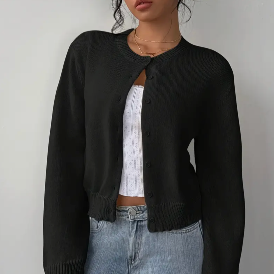 Isabella - Women's Spring Cardigan with Collar and Buttons