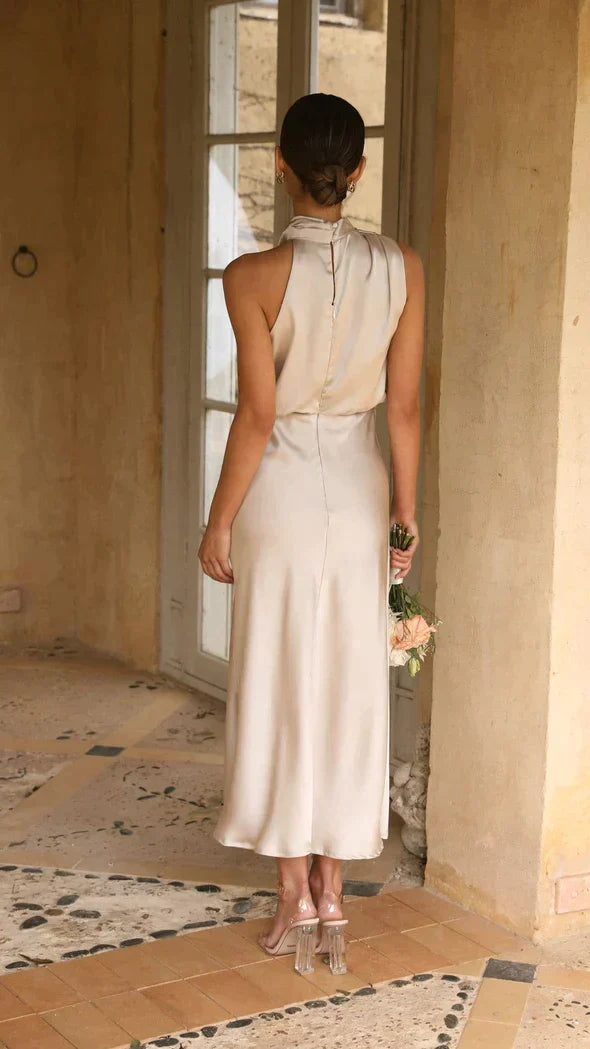 Eleanor - Women's Elegant Midi-Dress with Halterneck and Drapiertem Neckline