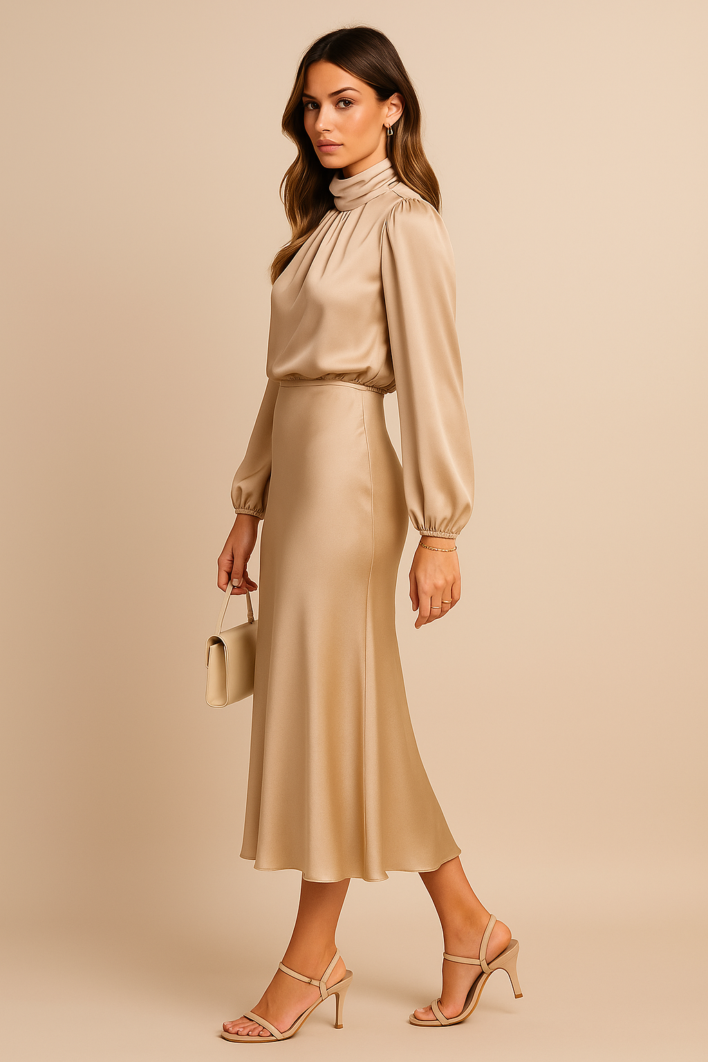 Joanna - Women's Midi Dress with high Neckline