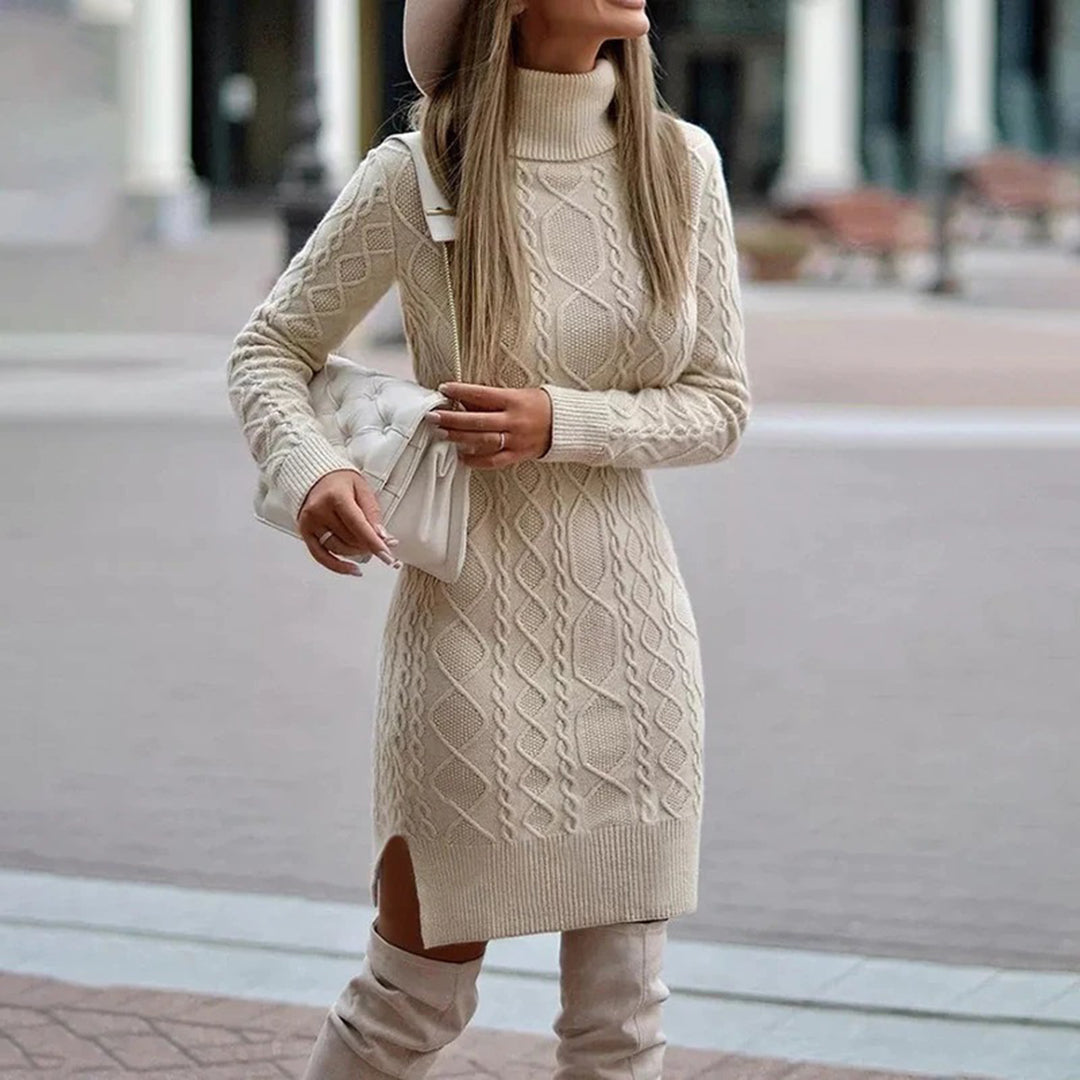 Blake - Cosy Cable Knit Turtleneck Knit Dress