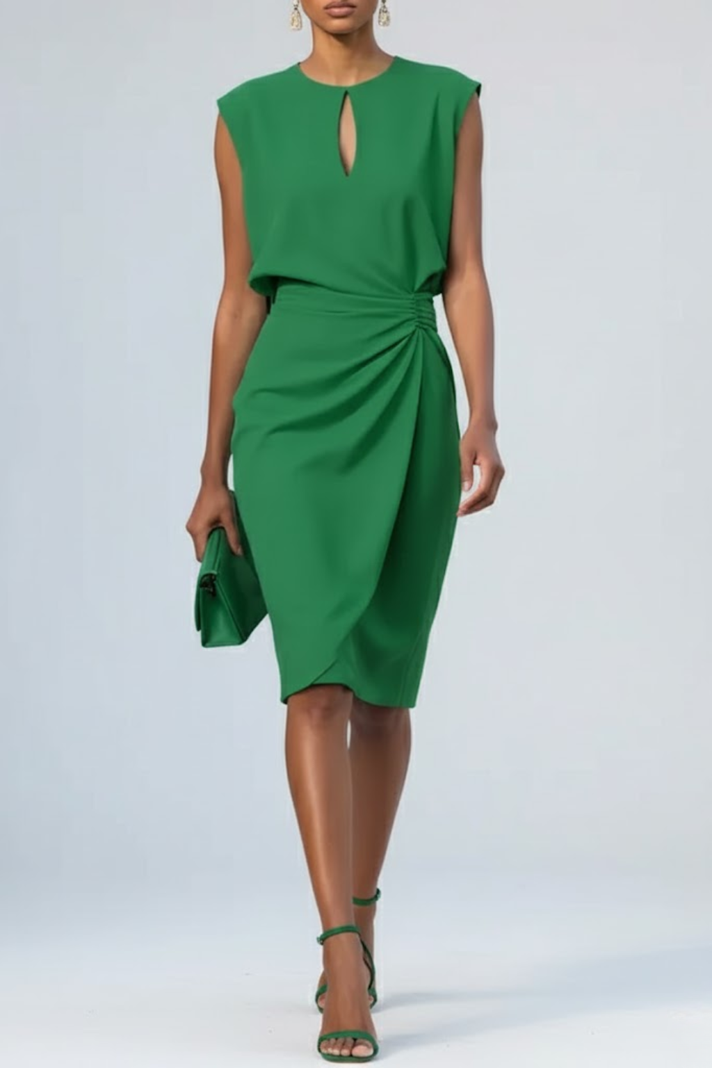 Laura - Women's Midi-Dress with Keyhole Neckline and Raffung