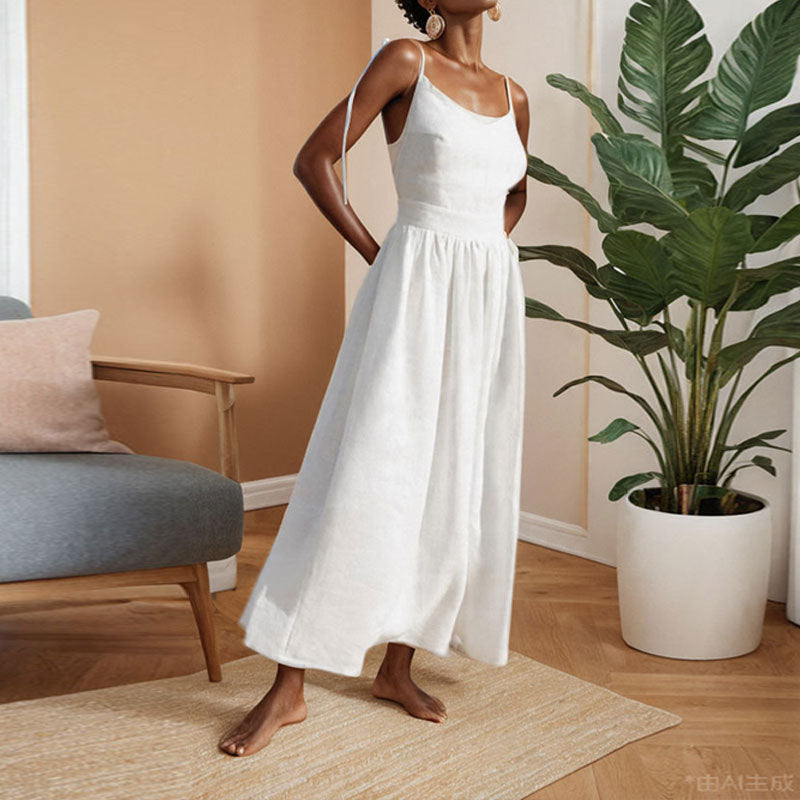 Michelle - Women's Midi Dress with V-Neck, Open Back and Slit