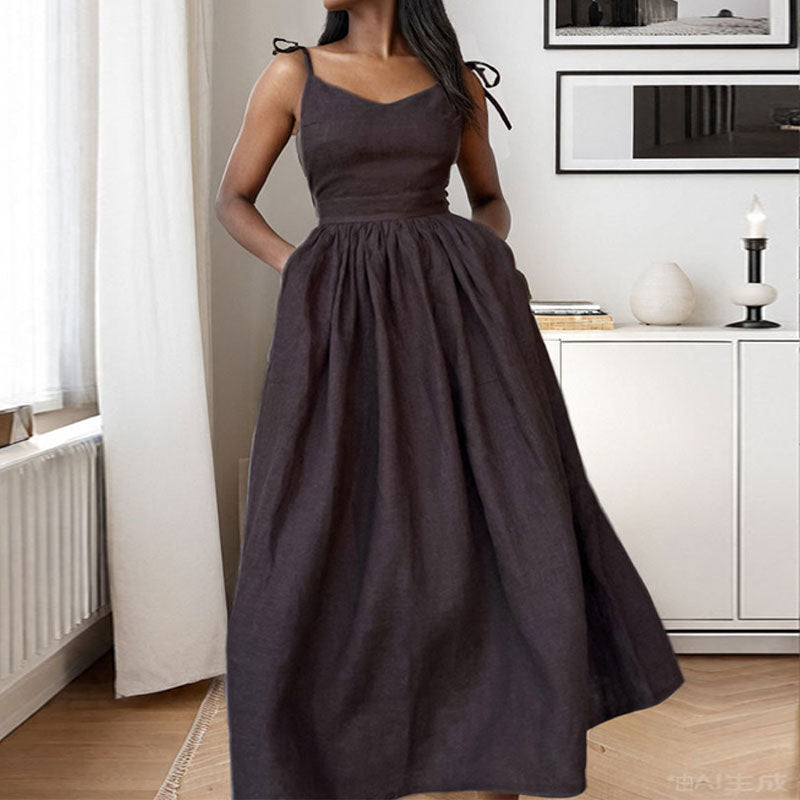 Michelle - Women's Midi Dress with V-Neck, Open Back and Slit