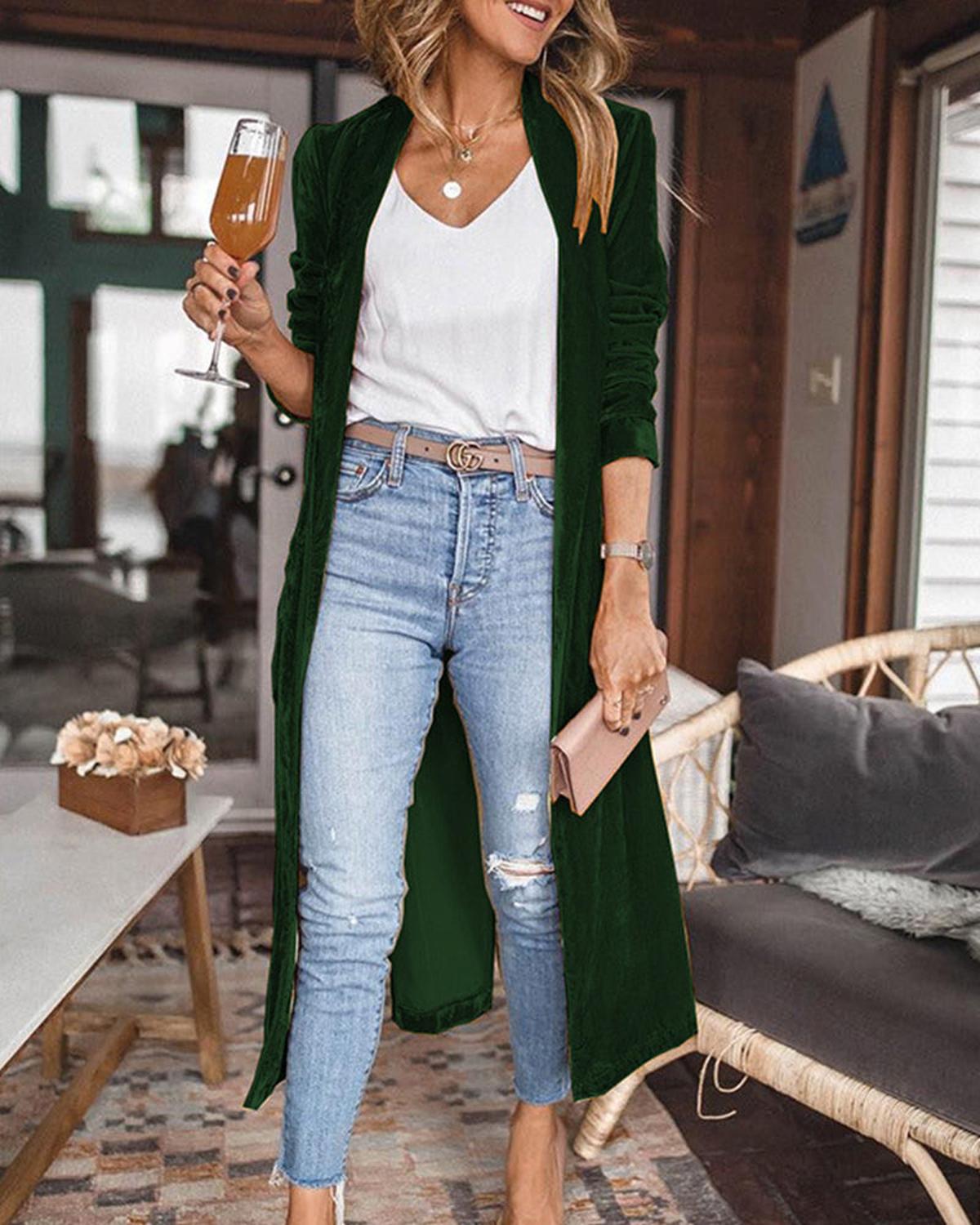 Lottie - Women's Long Sleeve Cardigan with offenem Front