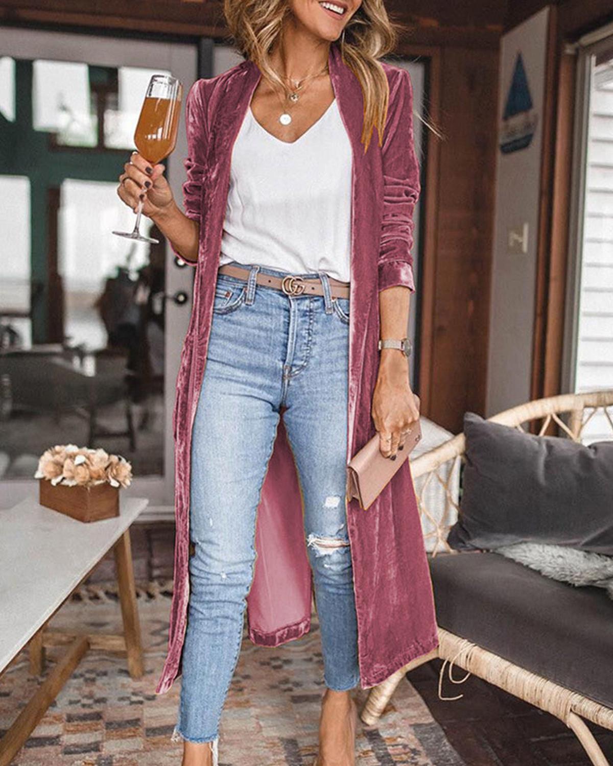 Lottie - Women's Long Sleeve Cardigan with offenem Front