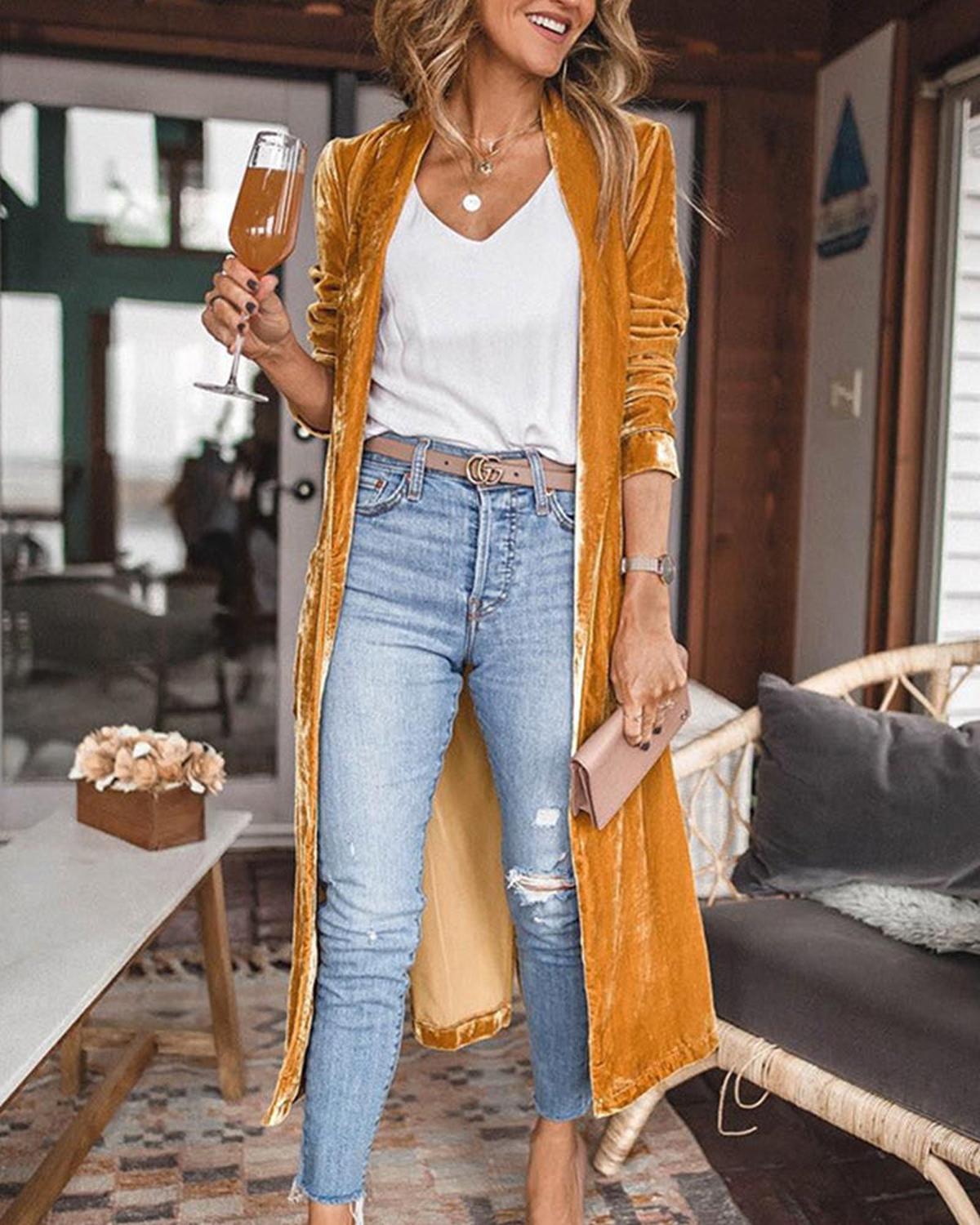 Lottie - Women's Long Sleeve Cardigan with offenem Front