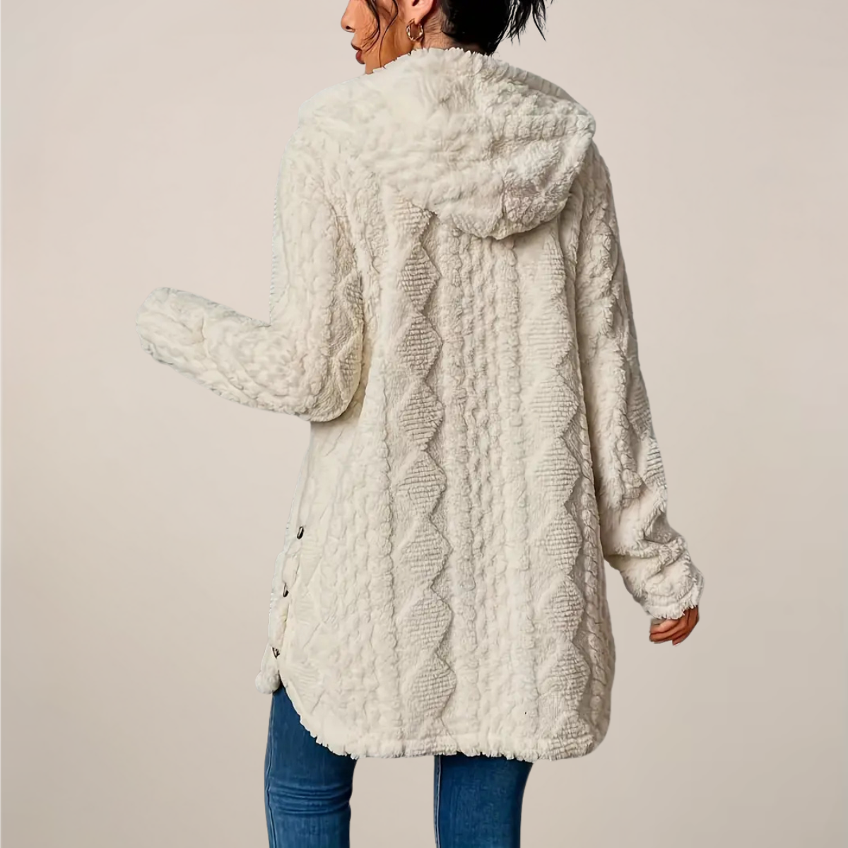 Carolyn - Women's Hooded Jacket with Structured Optik In Long Form