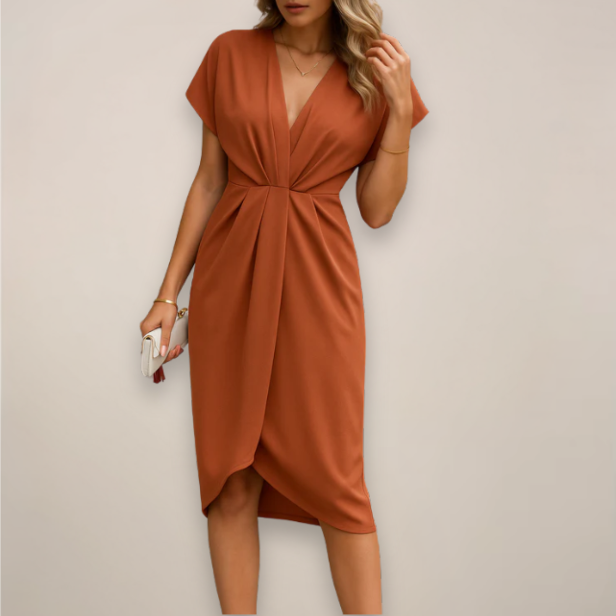 Blake - Women's Short Sleeve Midi Dress with Slit