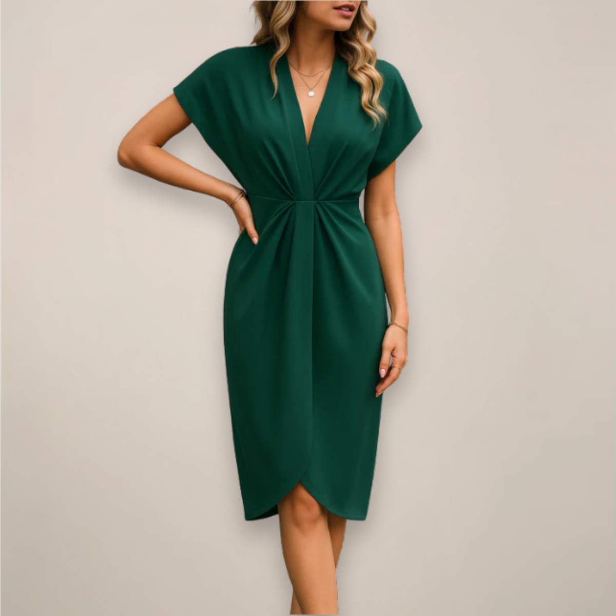Blake - Women's Short Sleeve Midi Dress with Slit