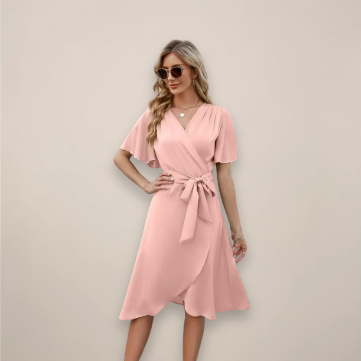 Evie - Women's Midi-Wrap Dress with Front Knot