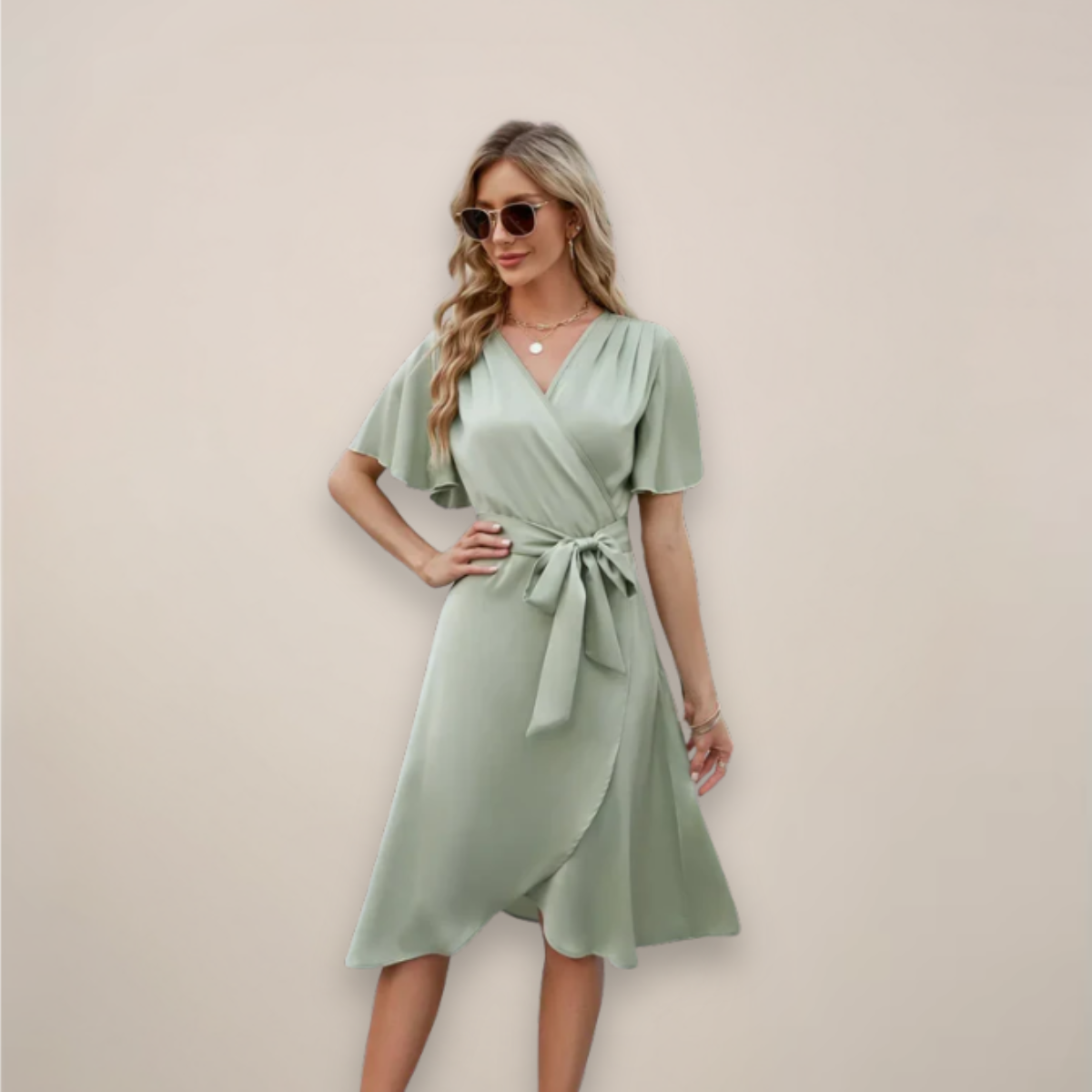 Evie - Women's Midi-Wrap Dress with Front Knot