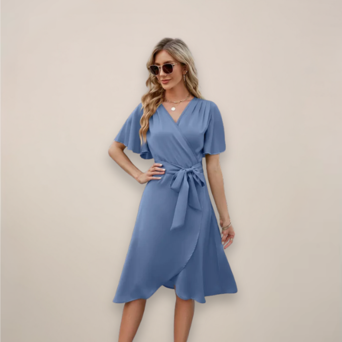 Evie - Women's Midi-Wrap Dress with Front Knot