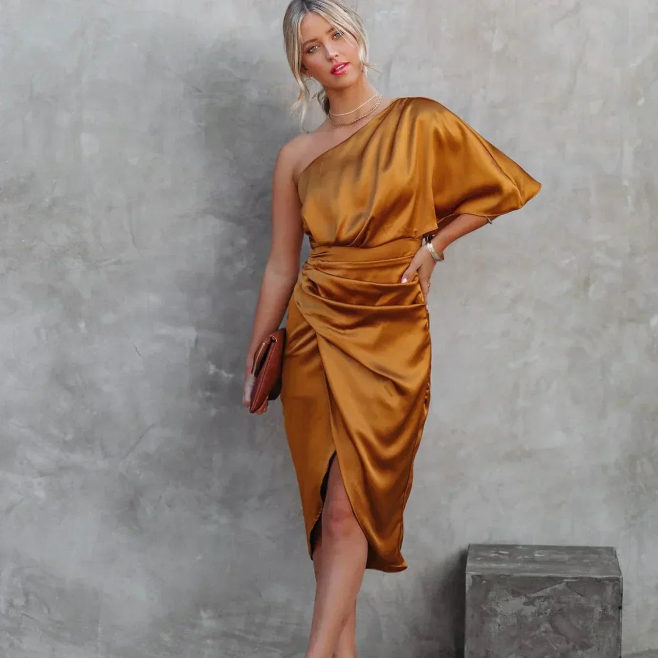 Maureen - Women's One-Shoulder-Mini Dress in Wickelstil
