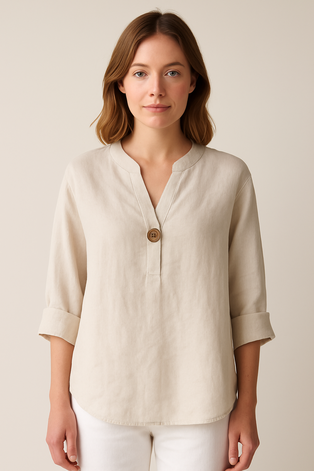 Valerie - Women's Relaxed sitzende Blouse with V-Neck and Knopfdetails