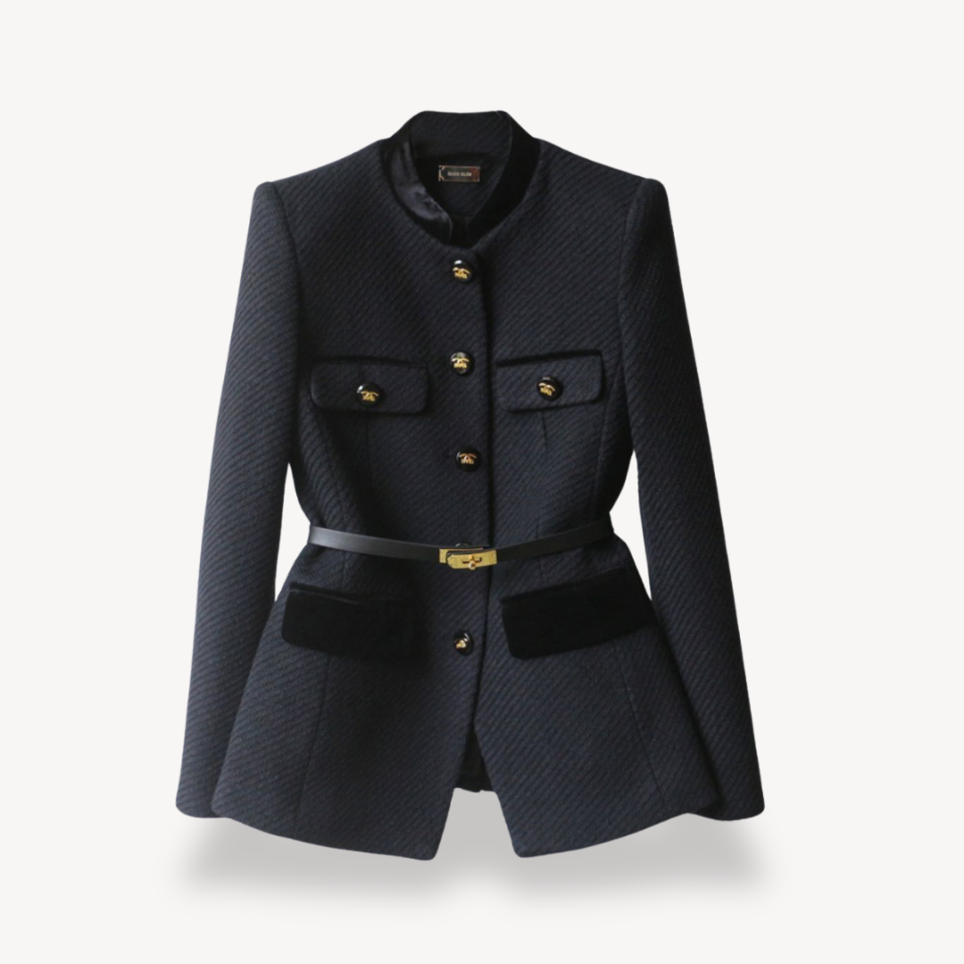 Tina - Women's Tailored Blazer with Belt and Button Closure