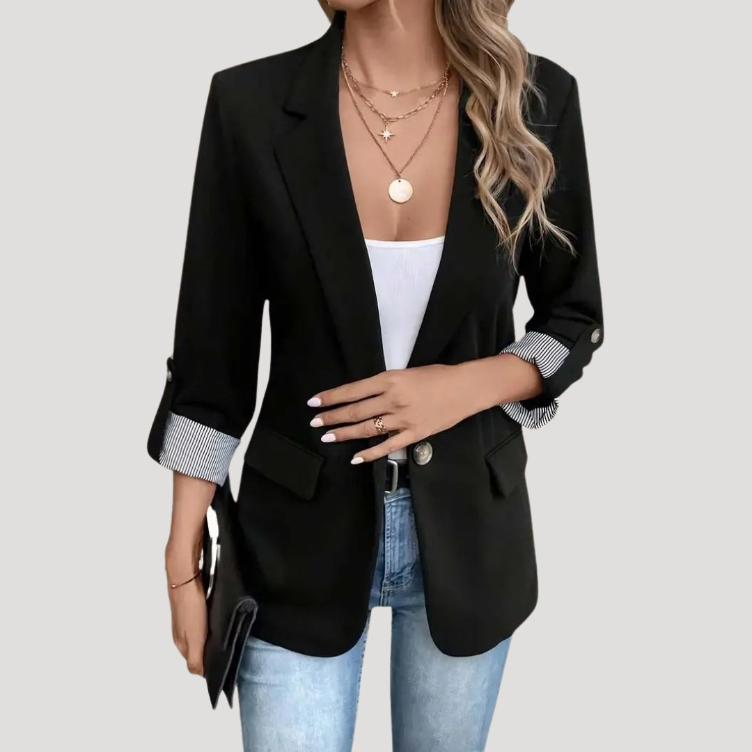 Vera - Women's Tailored Einreihiger Blazer with Hochgekrempelten Sleeves