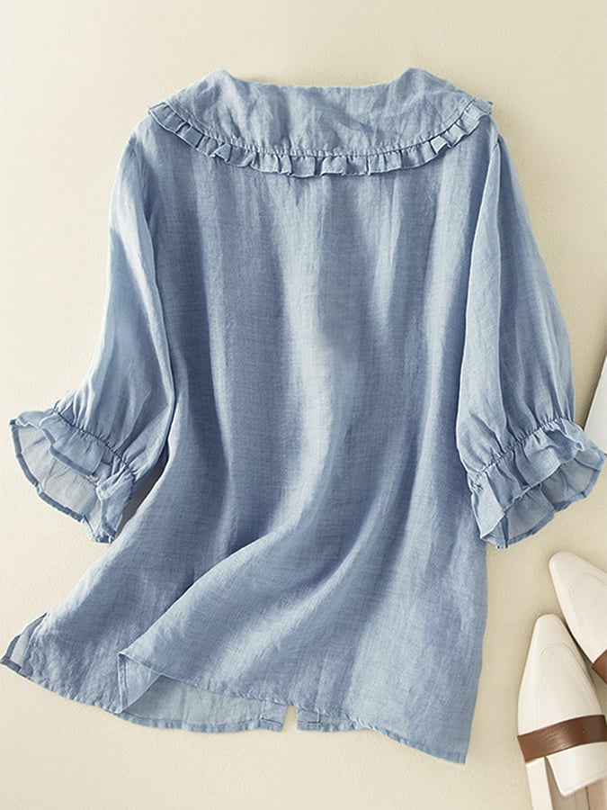 Sharon - Women's Relaxed Ruffle Collar-Shirt