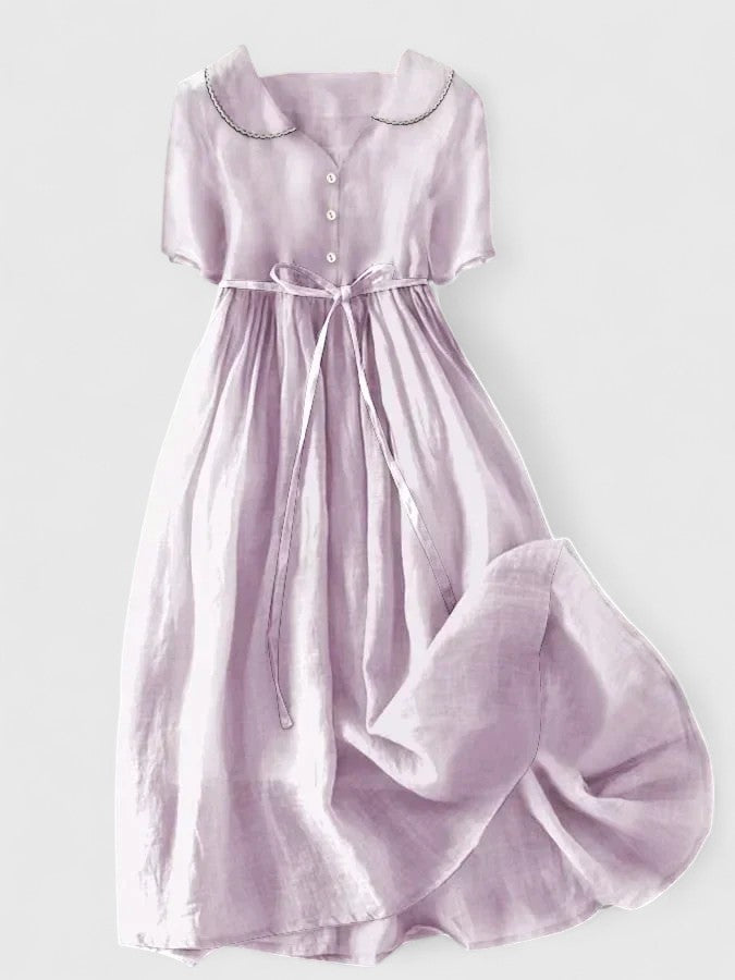 Blake - Women's Midi Dress with Short Sleeves and Button Placket