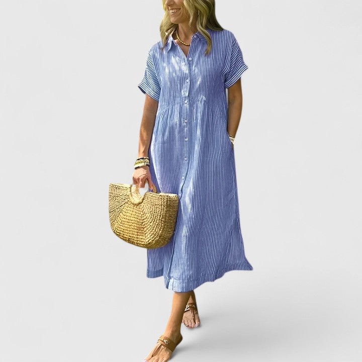 Christine - Women's Relaxed Striped Shirt-Midi Dress
