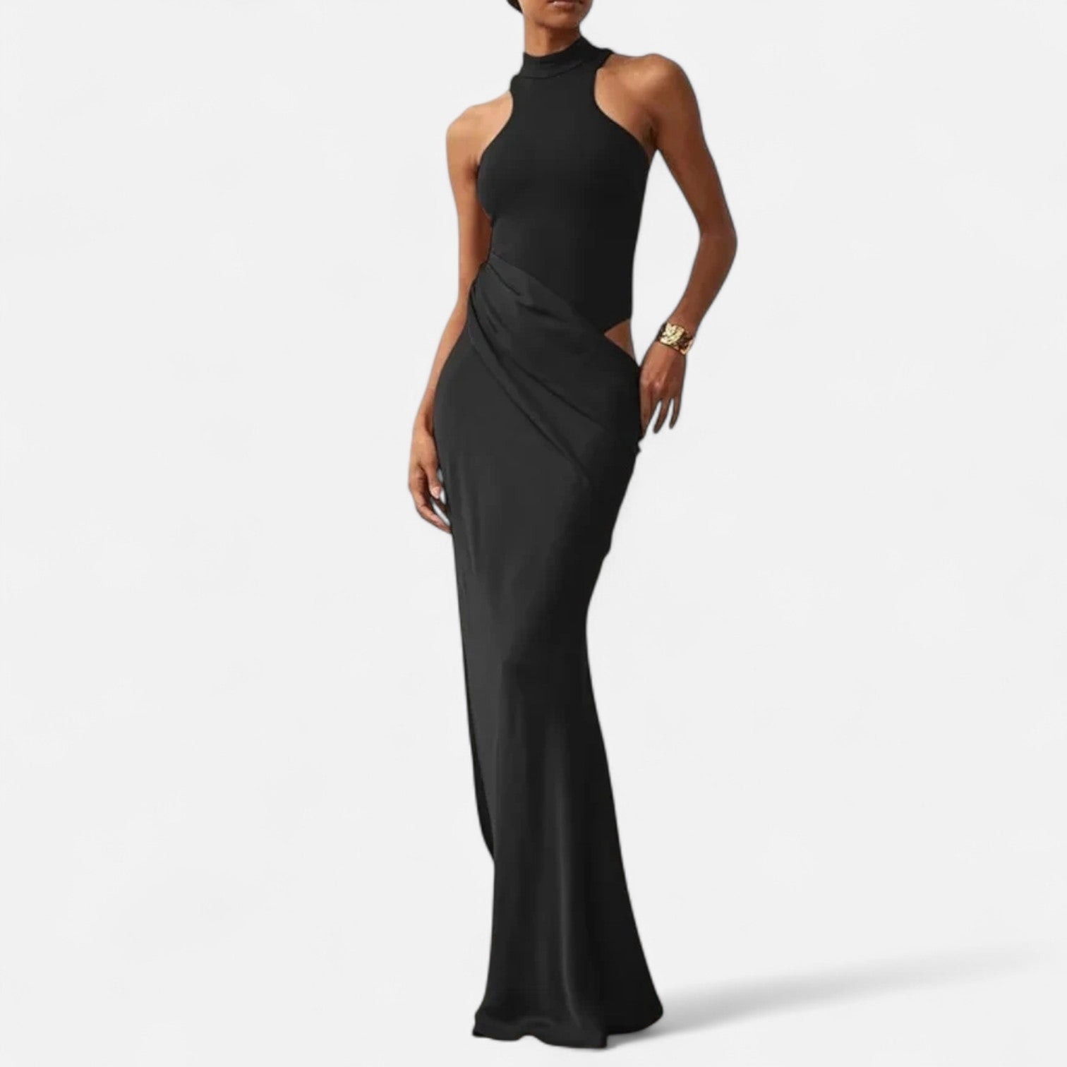 Nicola - Women's Maxi Dress with Cut-Out and Halterneck