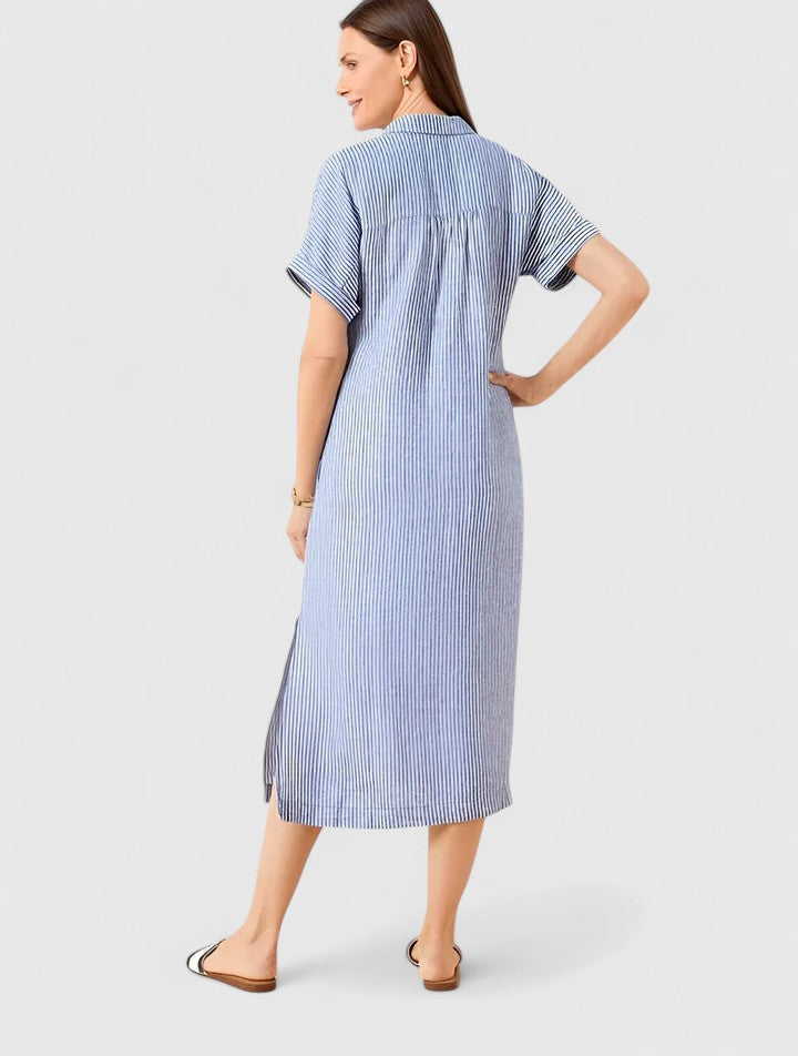 Christine - Women's Relaxed Striped Shirt-Midi Dress