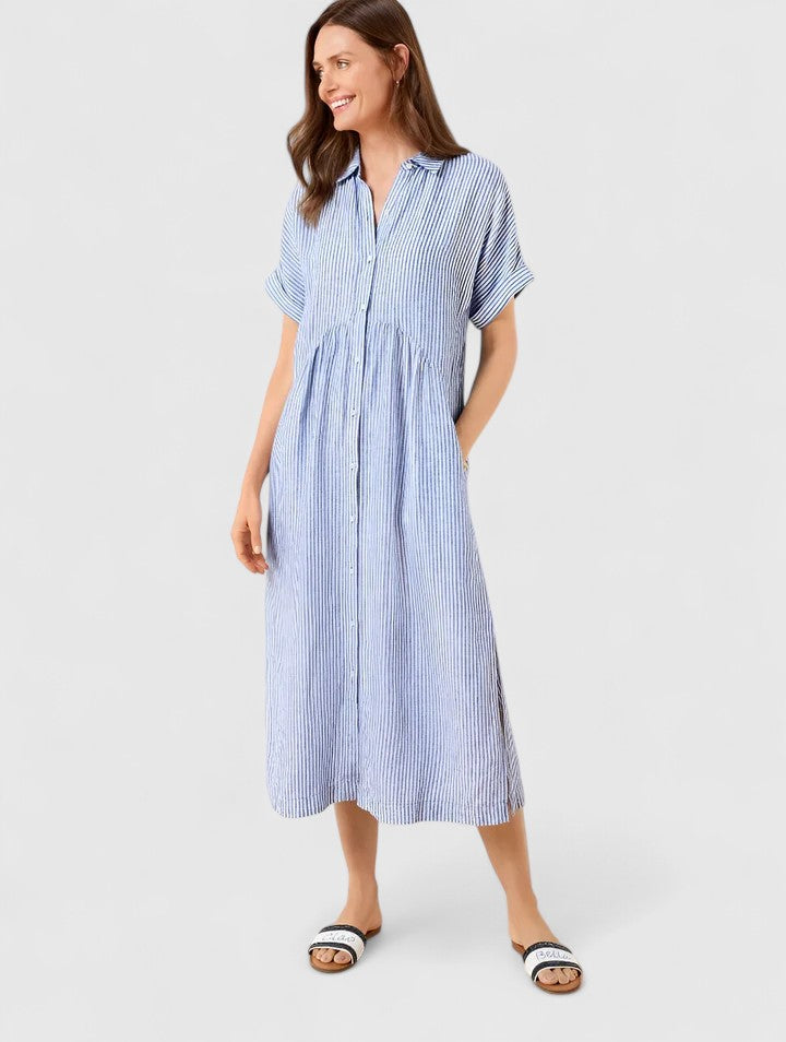 Christine - Women's Relaxed Striped Shirt-Midi Dress