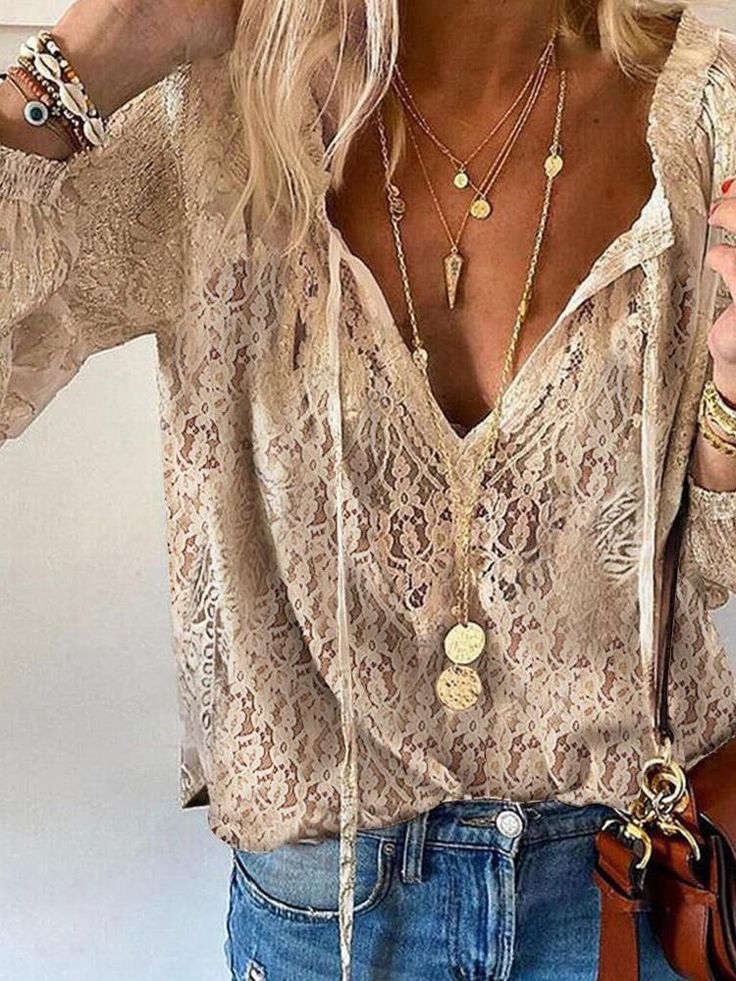 Brenda - Women's Elegant Boho-Blouse with V-Neck