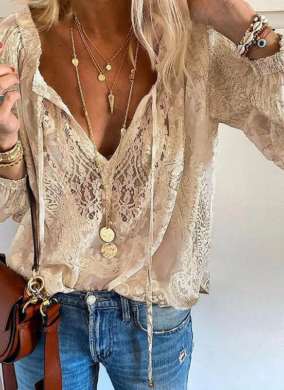 Brenda - Women's Elegant Boho-Blouse with V-Neck