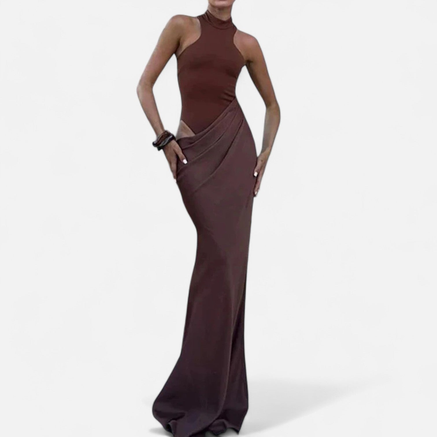 Nicola - Women's Maxi Dress with Cut-Out and Halterneck