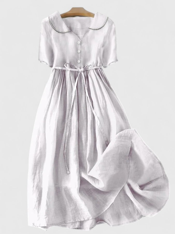 Blake - Women's Midi Dress with Short Sleeves and Button Placket