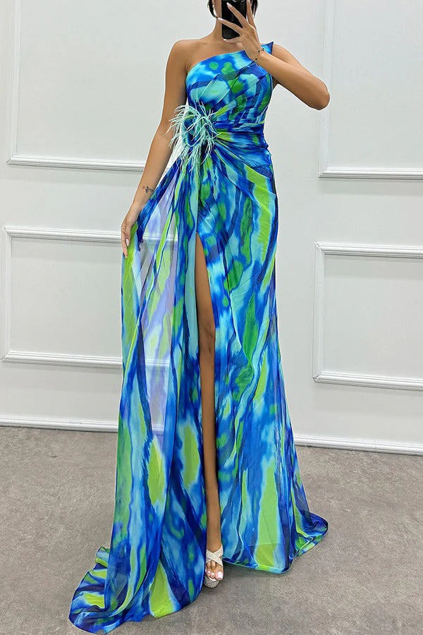Lorraine - Women's Off-Shoulder Evening Dress with high Slit in Maxi Length