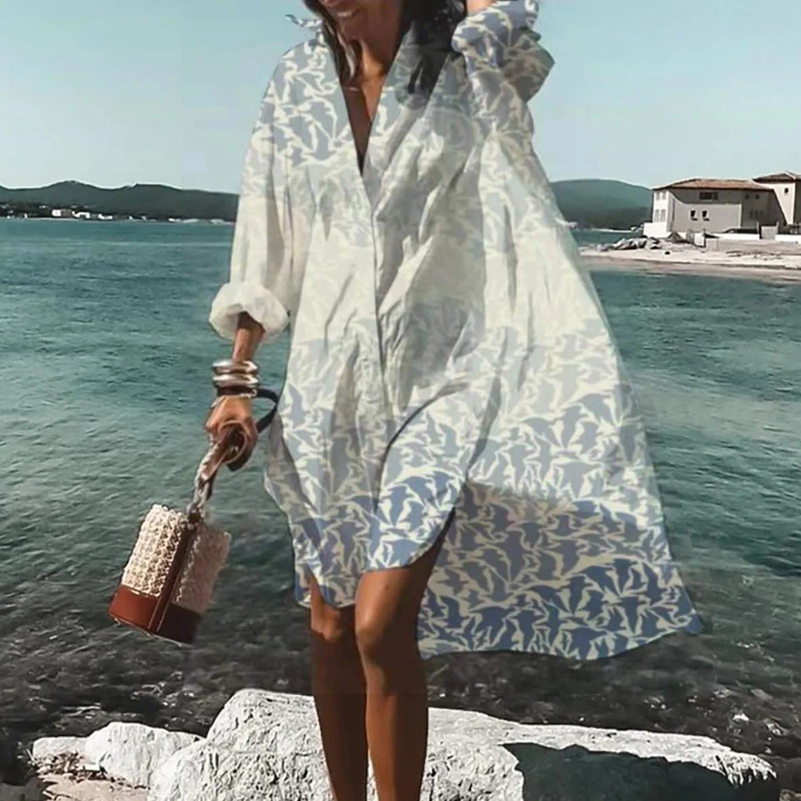 Poppy - Women's Casual Midi-Dress with Printed Top