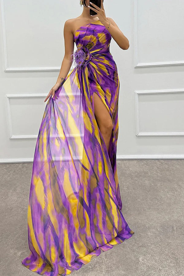 Lorraine - Women's Off-Shoulder Evening Dress with high Slit in Maxi Length