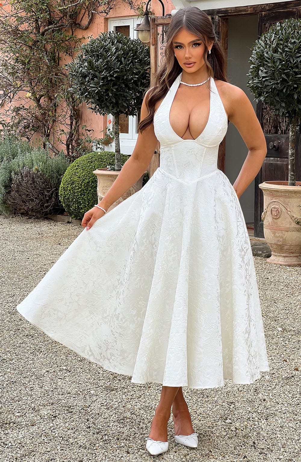 Molly - Women's Wedding Guest Dress Halterneck Midi Dress