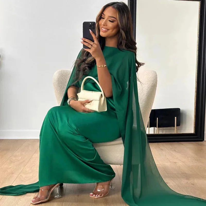 Gillian - Women's Cape Maxi Dress for Wedding Guests