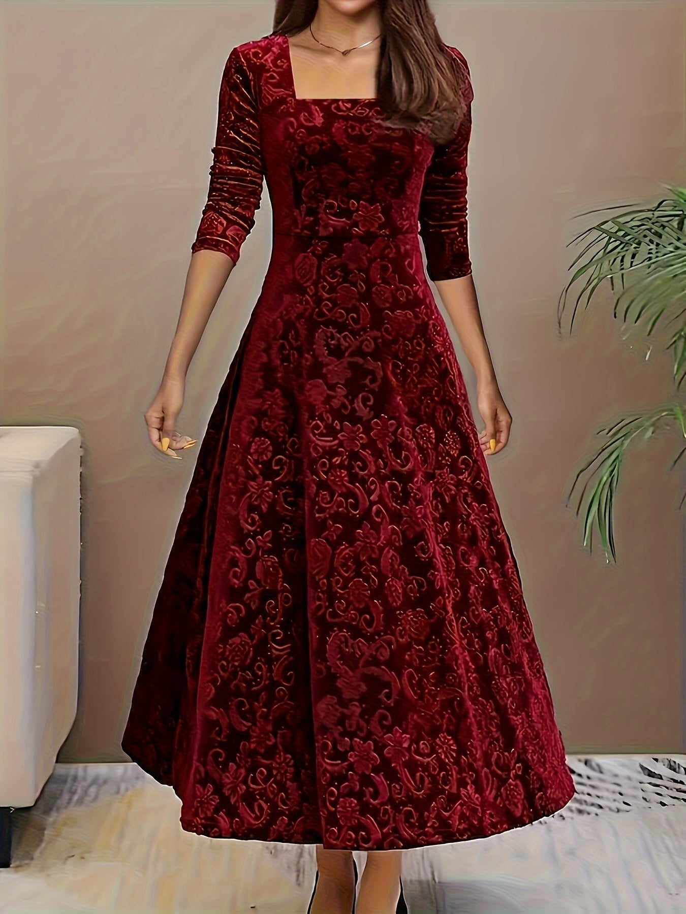 Helen - Women's florales Samt-Dress for formal Occasions