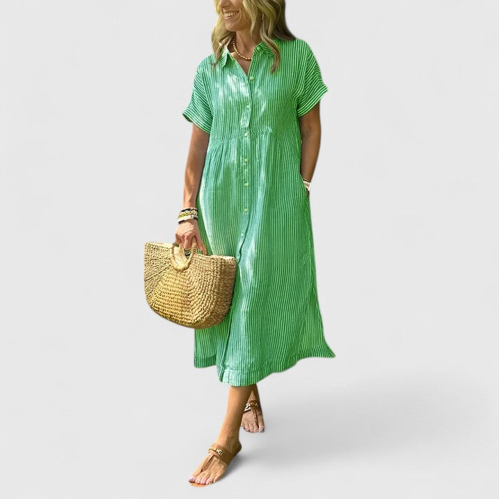 Christine - Women's Relaxed Striped Shirt-Midi Dress