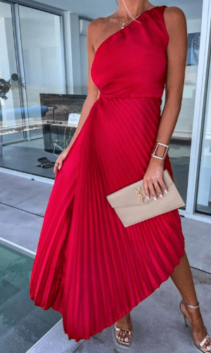 Zoe - Women's Pleated-Maxi-Dress with One-Shoulder-Design