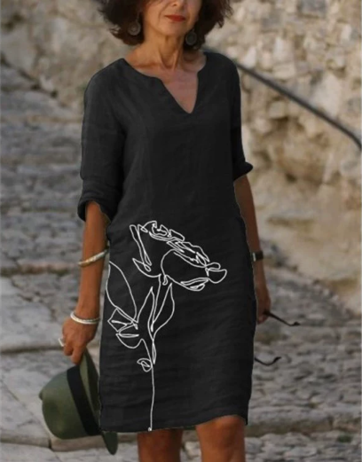Mia - Women's Long Sleeve Abstraktes Pattern Shift Dress