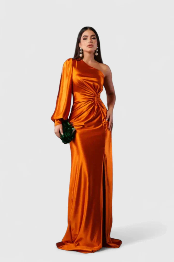 Caroline - Women's Evening Dress with Einer Schulter and Raffung