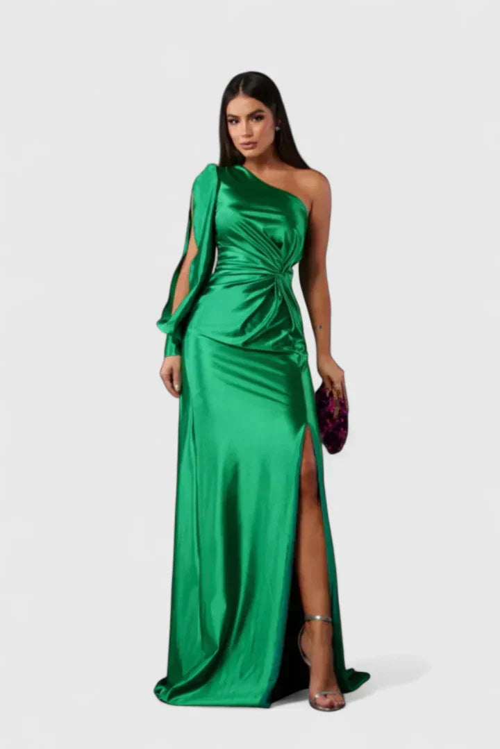 Caroline - Women's Evening Dress with Einer Schulter and Raffung