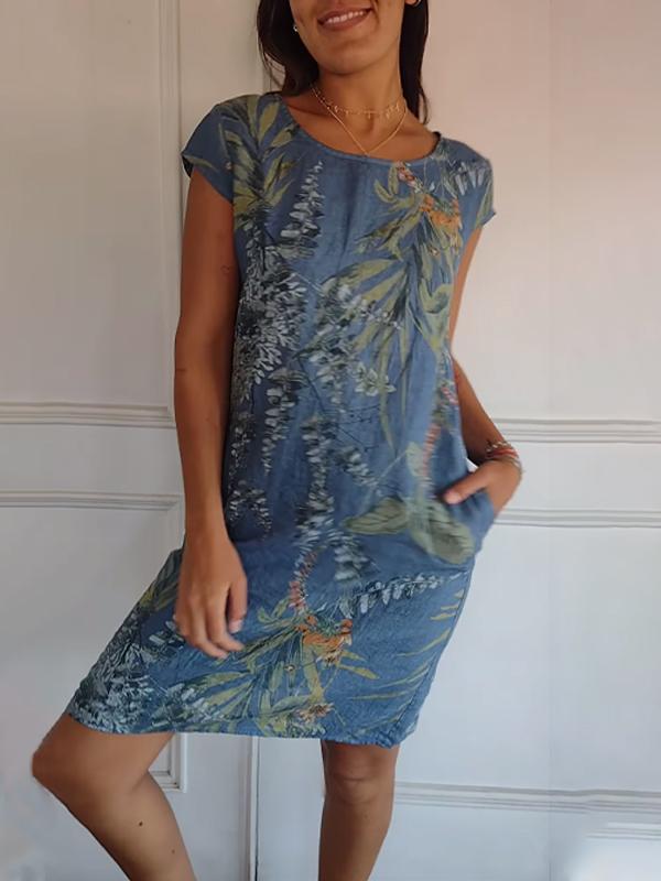 Ava - Women's Casual Sommerkleid with Blattmuster