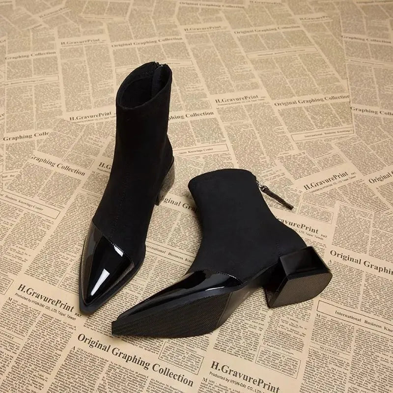 Megan - Women's Spring Ankle Boots with Block Heel