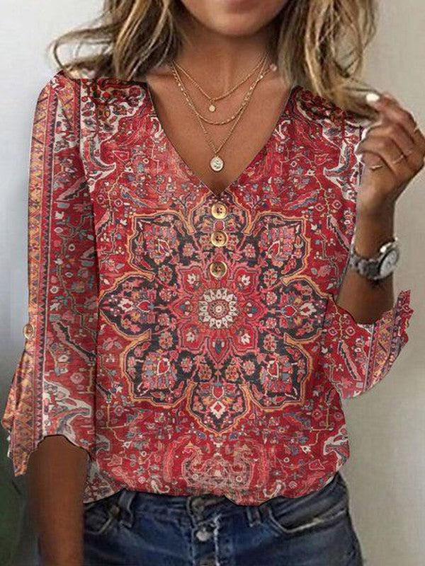 Harriet - Women's Blouse with Boho-Print in Oriental Style
