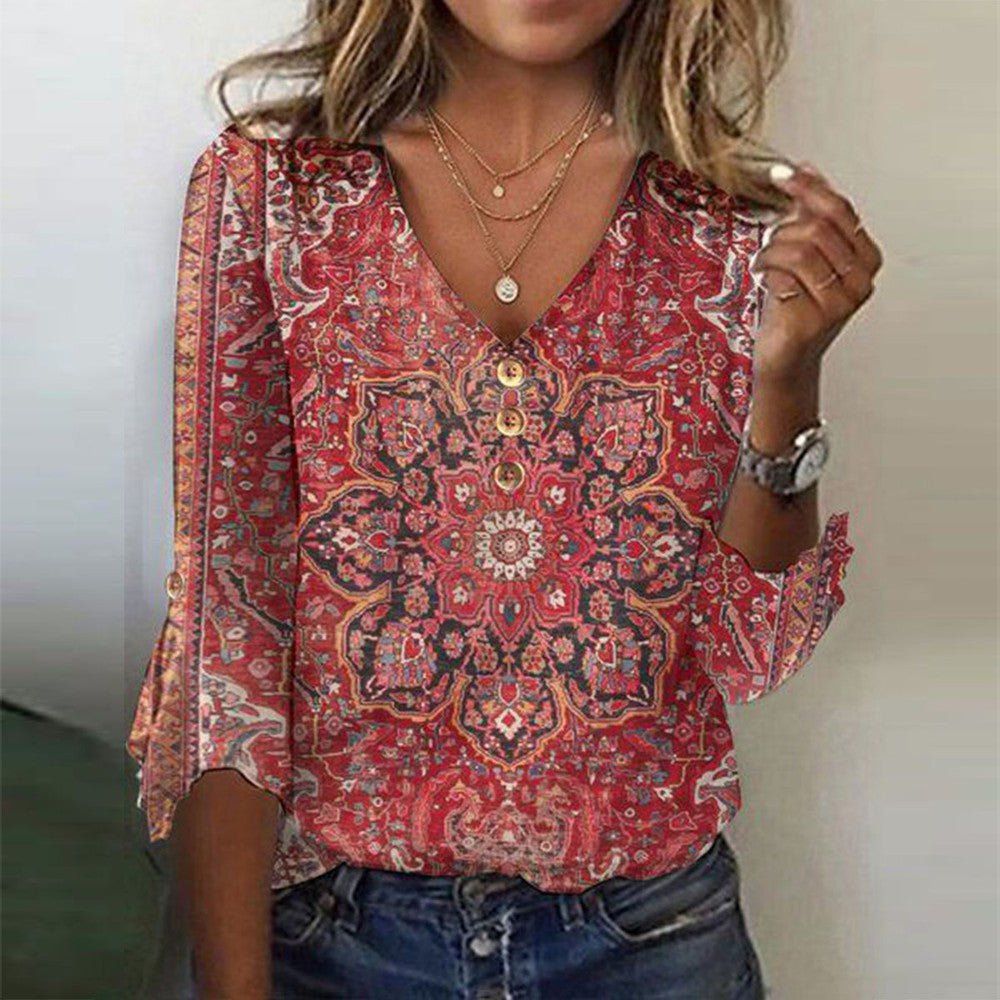 Harriet - Women's Blouse with Boho-Print in Oriental Style